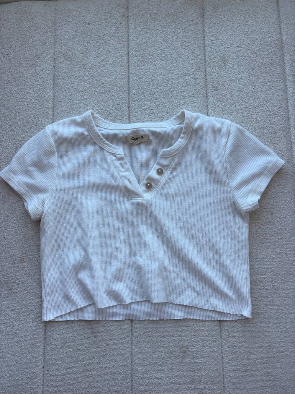 Madewell White Ribbed Cropped Tee